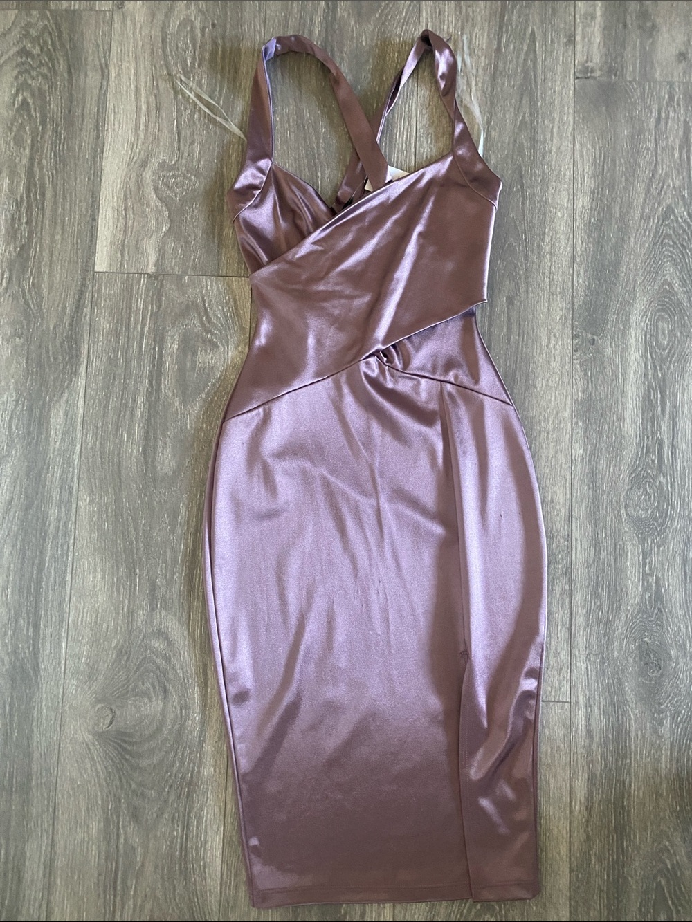 Windsor Dusty Mauve Satin Midi Bodycon Dress